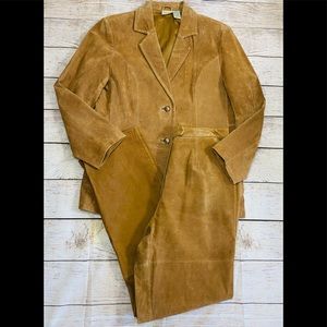 Vintage Leather Pant Suit Women’s Size Large Tan Brown Jacket St. Johns Bay Vtg